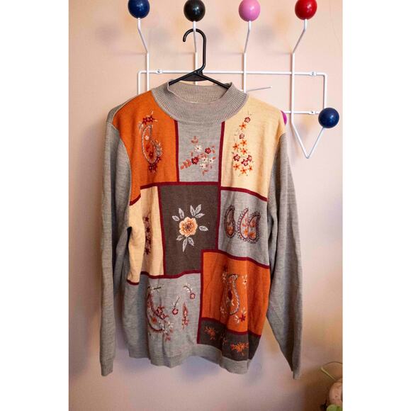 Vintage Alfred Dunner Fall Sweater – Patchwork Floral Paisley Knit - Picture 1 of 5